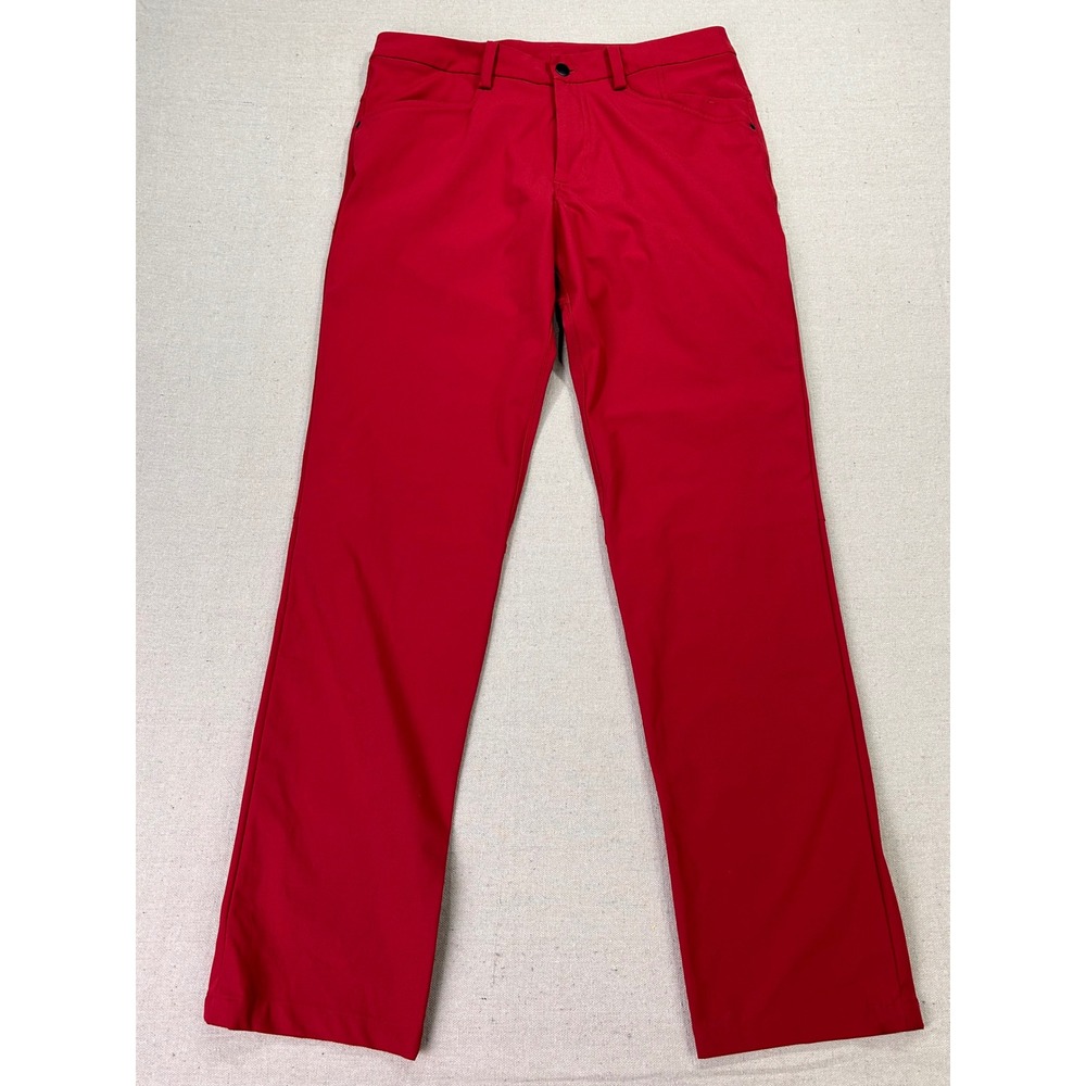Lululemon Athletica Mens 34 Red ABC Pants 34 Straight Leg Golf Travel Athleisure